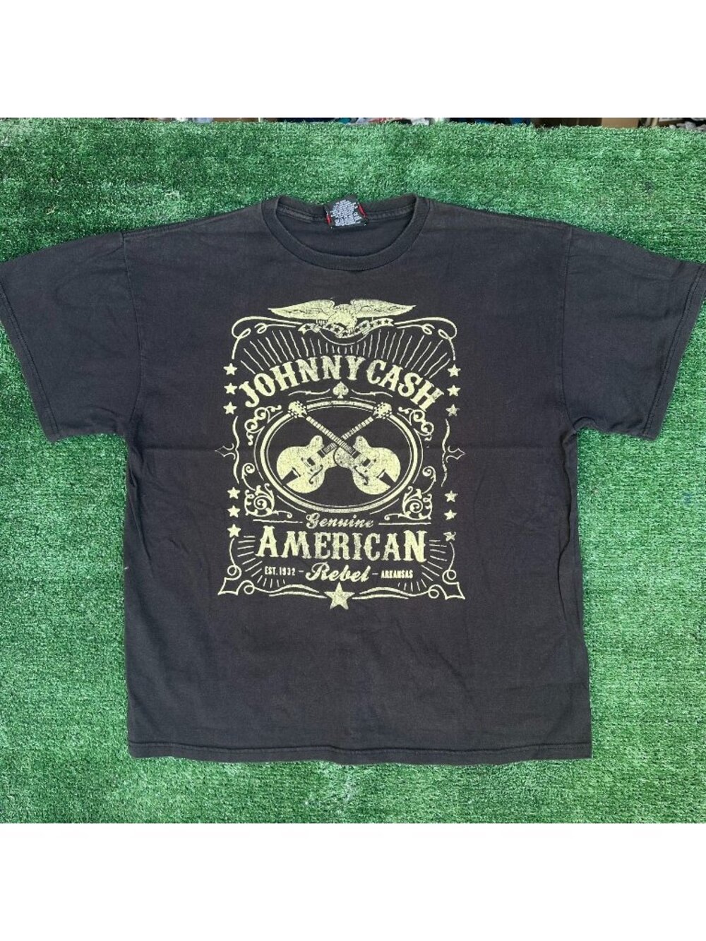 Vintage Y2K Zion Rootswear Johnny Cash Rebel T-Shirt Black L Outlaw Country Punk